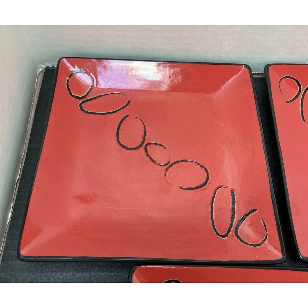 FLIRT By R&B Ritzenhoff Breker 8” Salad Luncheon Plate Red & Black Abstract Vtg
